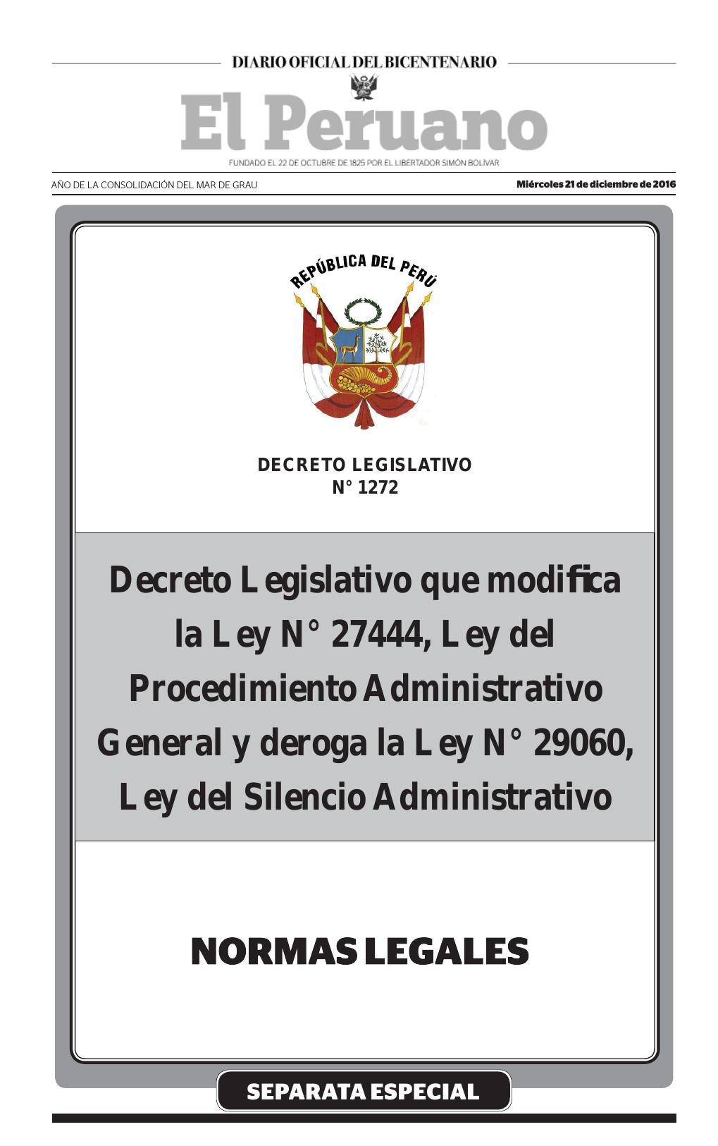 Decreto Legislativo Que Modifica La Ley N° 27444, Ley Del Procedimiento ...