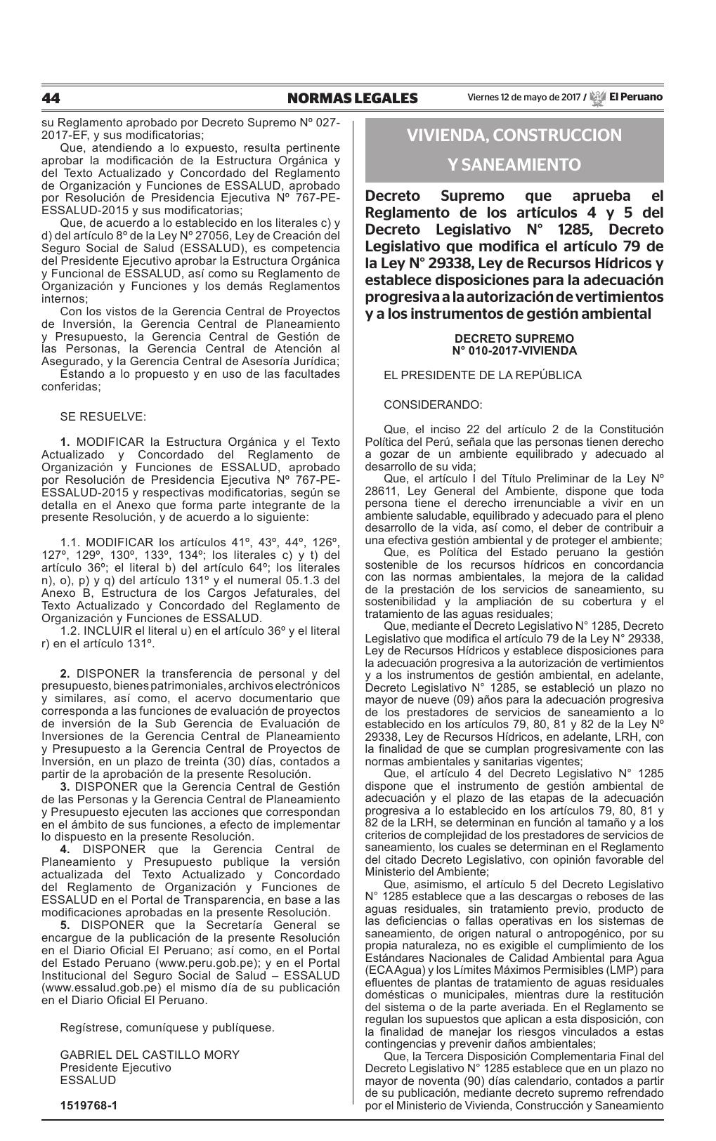 Decreto Supremo Que Aprueba El Reglamento De Los Artículos 4 Y 5 Del Decreto Legislativo N° 1285 1966